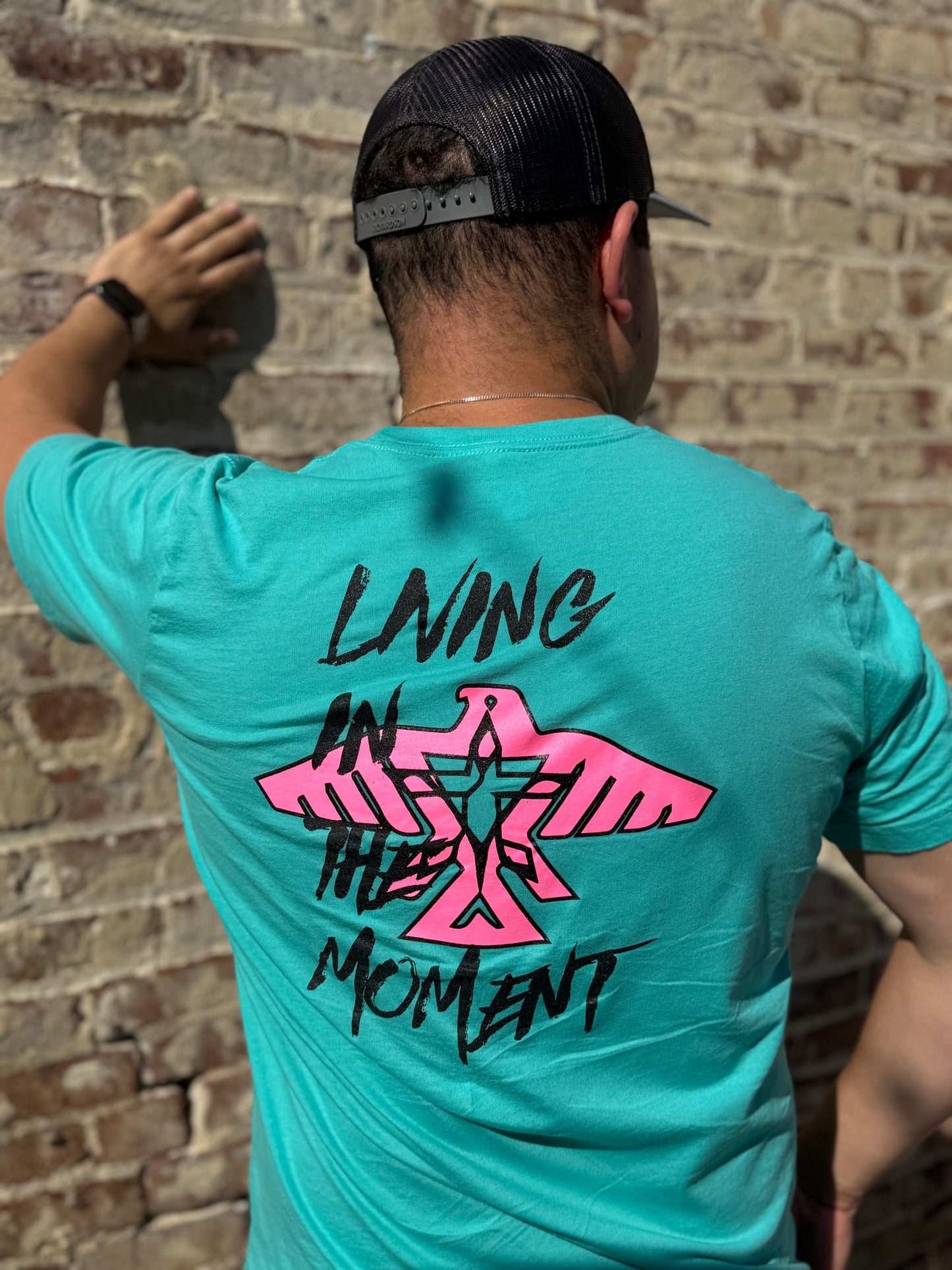 Living in the Moment Shirt (Teal/Light Fuchsia Pink)