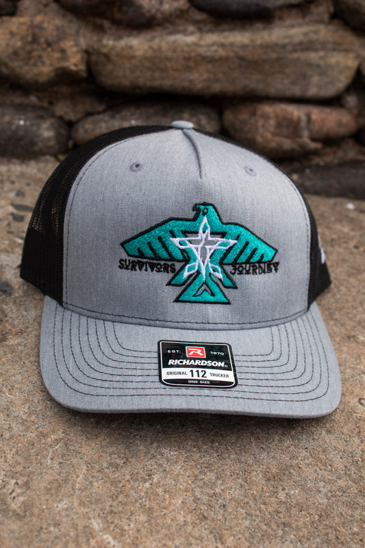 S.J. Trucker Hat (heathered grey/black/Teal)